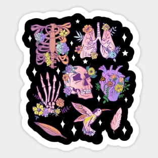 Pastel Goth Floral Morbid Anatomy Witchy Heart, Lungs, Ribcage Sticker